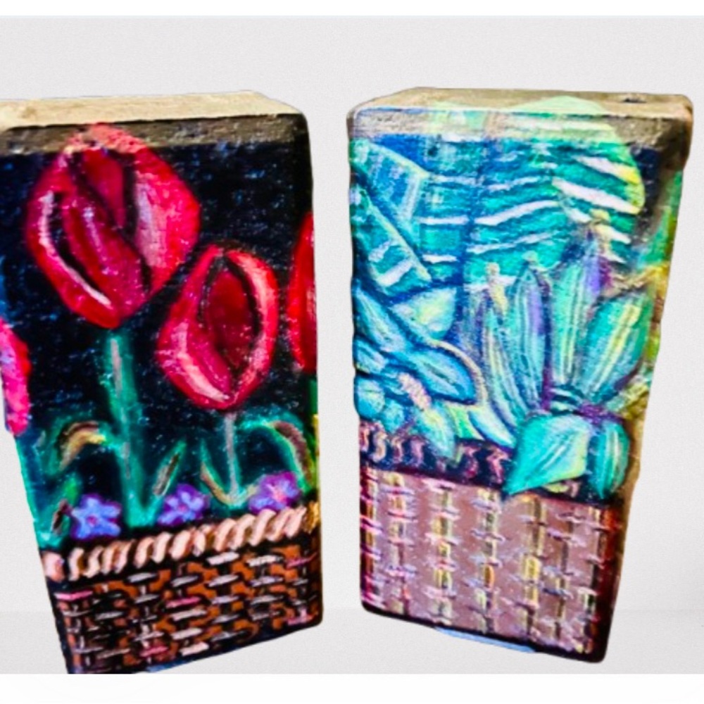 Original MixMatched Design FloralBotanical Hand Painted Book Ends/DoorStops 2021